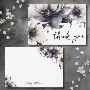 Carte De Remerciements Mariage Élégant Moderne avec Fleurs Aquarelles