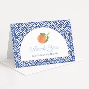 Carte De Remerciements Mariage Élégant Moderne Carrelage Bleu Citron