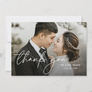 Carte De Remerciements Mariage Élégant Moderne Minimaliste Deux Photos Sc