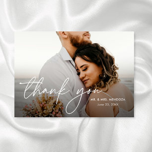 Carte De Remerciements Mariage élégant moderne simple script deux photos
