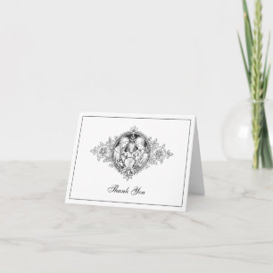 Carte De Remerciements Mariage élégant Noir & Blanc Religieux