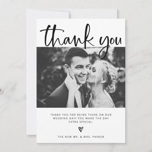 Carte De Remerciements Mariage| Elégant noir et blanc avec photos (Devant)