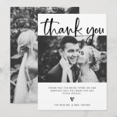 Carte De Remerciements Mariage| Elégant noir et blanc avec photos (Devant / Derrière)