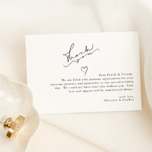 Carte De Remerciements Mariage Élégant Noir et Blanc Simple