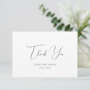 Carte De Remerciements Mariage Élégant Noir et Blanc Vieille Fortune
