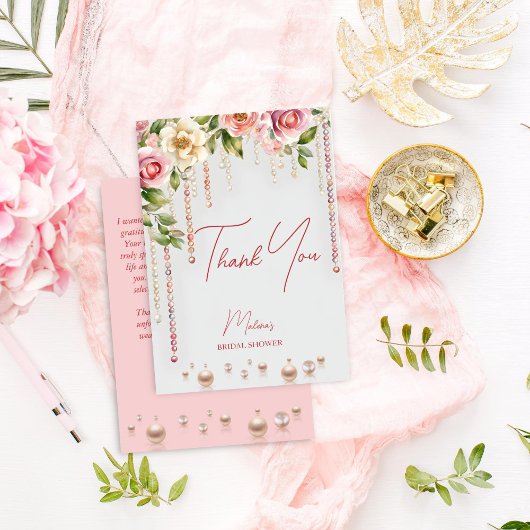 Carte De Remerciements Mariage élégant perles et prosecco