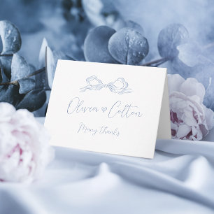 Carte De Remerciements Mariage Élégant Poussiéreux Bleu à l'Arc Dessiné à