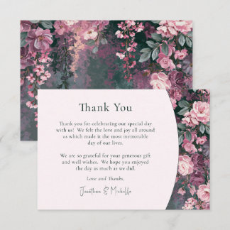Carte De Remerciements Mariage Élégant Romantique Fleurs Rose Mauve