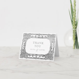 Carte De Remerciements Mariage élégant romantique orné d'argent