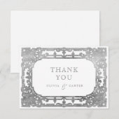 Carte De Remerciements Mariage élégant romantique orné d'argent (Devant / Derrière)