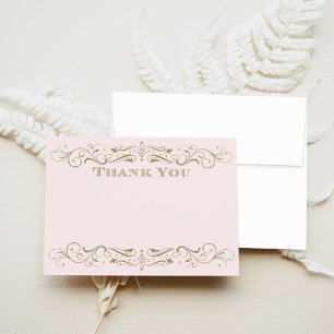 Carte De Remerciements Mariage Élégant Rose Vintage Or Antique