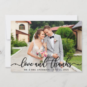 Carte De Remerciements Mariage Elegant Script Love and Thanks Photo