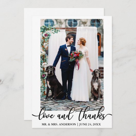 Carte De Remerciements Mariage Elegant Script Love and Thanks Photo (Devant / Derrière)