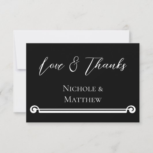 Carte De Remerciements Mariage Élégant Simple Noir & Blanc (Devant)