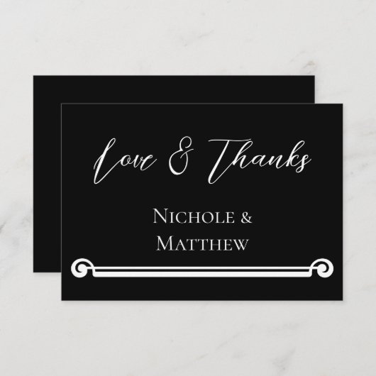 Carte De Remerciements Mariage Élégant Simple Noir & Blanc (Devant / Derrière)