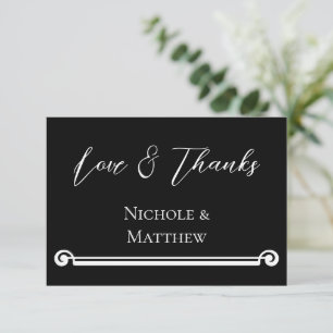 Carte De Remerciements Mariage Élégant Simple Noir & Blanc