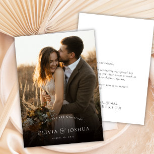 Carte De Remerciements Mariage Élégant Typographie Classique avec une Seu