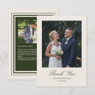 Carte De Remerciements Mariage Élégant Vert Olive Ancien Argent