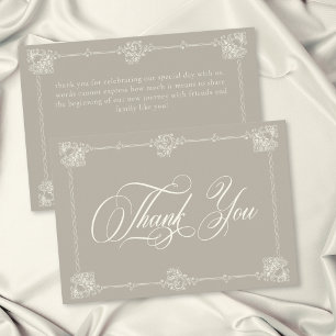 Carte De Remerciements Mariage Élégant Vintage Baroque Crème Beige