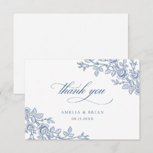 Carte De Remerciements Mariage élégant vintage floral bleu marine