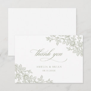 Carte De Remerciements Mariage Élégant Vintage Floral Vert Sauge