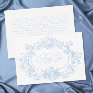 Carte De Remerciements Mariage élégant vintage rococo bleu français royal