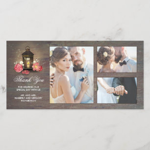 Carte De Remerciements Mariage en bois floral rustique de lanterne