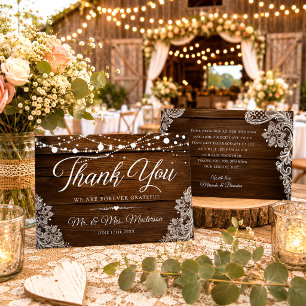 Carte De Remerciements Mariage en Bois Rustique avec Guirlandes Lumineuse