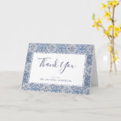 Carte de remerciements Mariage en carreaux bleus (Fleur jaune)