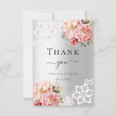 Carte De Remerciements Mariage en dentelle rose argenté (Devant)
