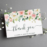 Carte de remerciements Mariage en fleur rose<br><div class="desc">Ce carte de remerciements mariage présente des fleurs d'aquarelle peintes dans un feuillage rose,  blanc et vert. Pour une personnalisation plus avancée de cette conception,  cliquez sur le lien "Customiser plus loin". Des articles correspondants sont également disponibles.</div>