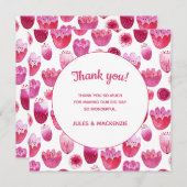 Carte De Remerciements Mariage en fleurs rose vif (Devant / Derrière)