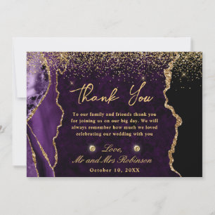 Carte De Remerciements Mariage en marbre d'agate fausse paillette violet