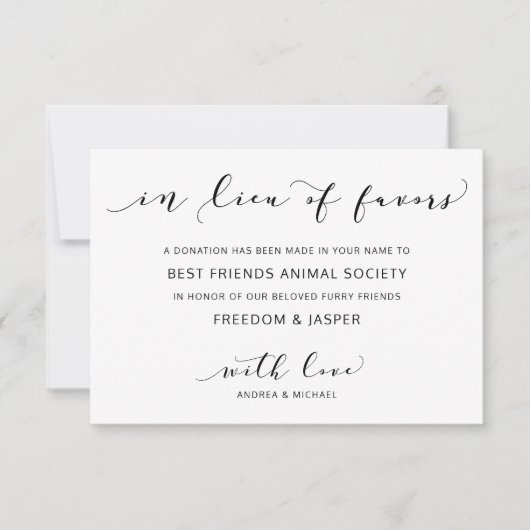 Carte De Remerciements Mariage en remplacement de faveurs Dons de bienfai