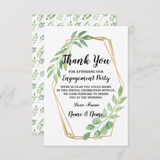 Carte de Remerciements Mariage Engagement Feuilles (Devant / Derrière)