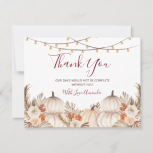 Carte De Remerciements Mariage et Baby Shower Floral Citrouille Crème Bla