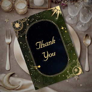 Carte De Remerciements Mariage Étoile Soleil Lune Vert Olive Céleste