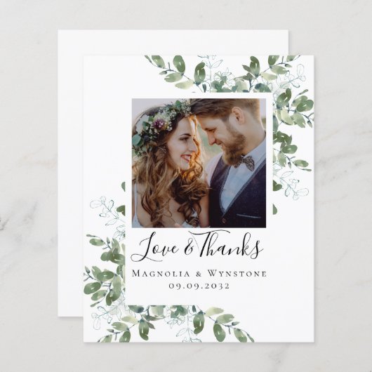 CARTE DE REMERCIEMENTS Mariage Eucalyptus BUDGET (Devant / Derrière)