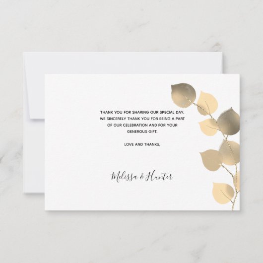 Carte De Remerciements Mariage eucalyptus or script photo élégant (Dos)