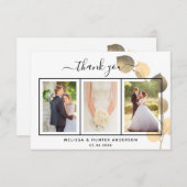 Carte De Remerciements Mariage eucalyptus or script photo élégant (Devant / Derrière)