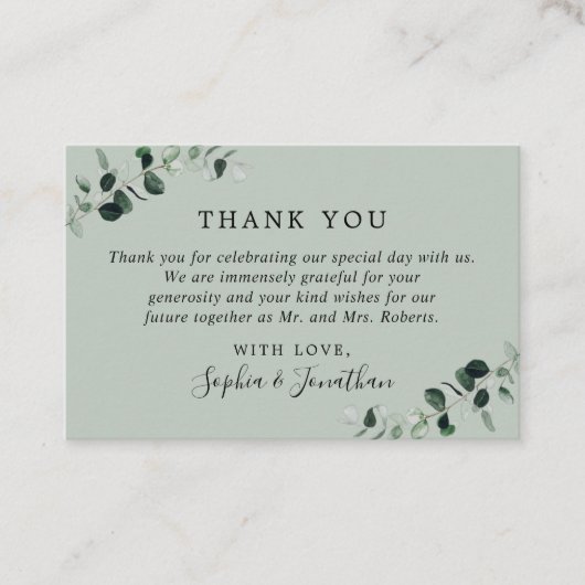 Carte de remerciements Mariage Eucalyptus Sage (Devant)