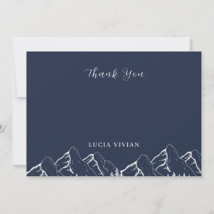 Carte De Remerciements Mariage extérieur montagnes pin bleu marine