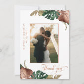 Carte De Remerciements Mariage Feuille de bronze vert tropical (Devant)