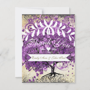 Carte De Remerciements Mariage feuille de coeur violet romantique radieux