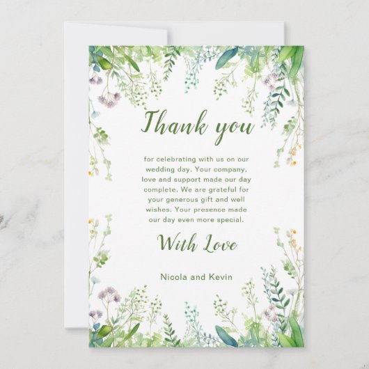 Carte De Remerciements Mariage Feuille Eucalyptus Greenery (Devant)