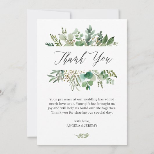 Carte De Remerciements Mariage Feuille simple et élégant (Devant)