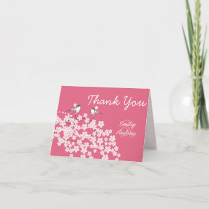 Carte De Remerciements Mariage Fleur de Cerisier aux Oiseaux de l'Amour V