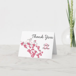 Carte De Remerciements Mariage Fleur de Cerisier Oiseaux de l'Amour Vinta