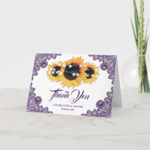 Carte De Remerciements Mariage Fleur de Tournesol en Dentelle Florale Rus
