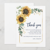 Carte De Remerciements Mariage Fleur de Tournesol Script (Devant / Derrière)